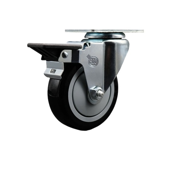 4'' Black Poly Wheel Swivel Top Plate Caster Posi Brake
